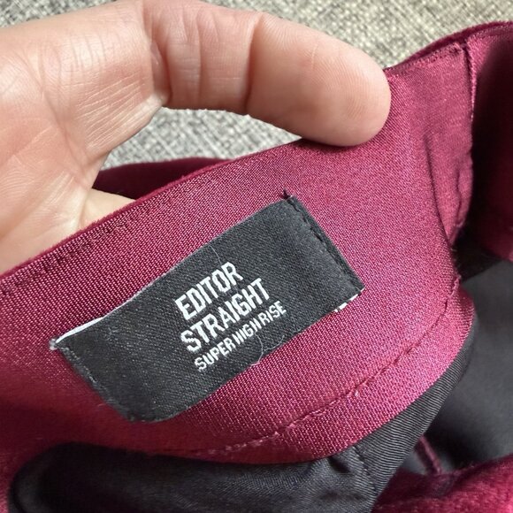 Express Editor High Rise Velvet Stretch Straight Ankle Pants Ruby Red SZ 14 - Picture 11 of 16